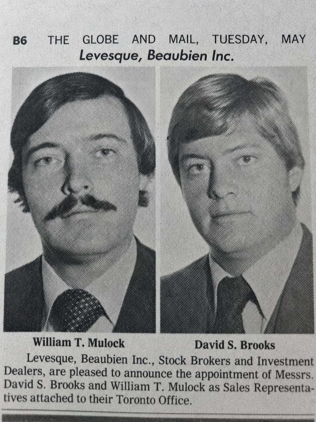 David S. Brooks in The Wolves of Bay Street newspaper announcement